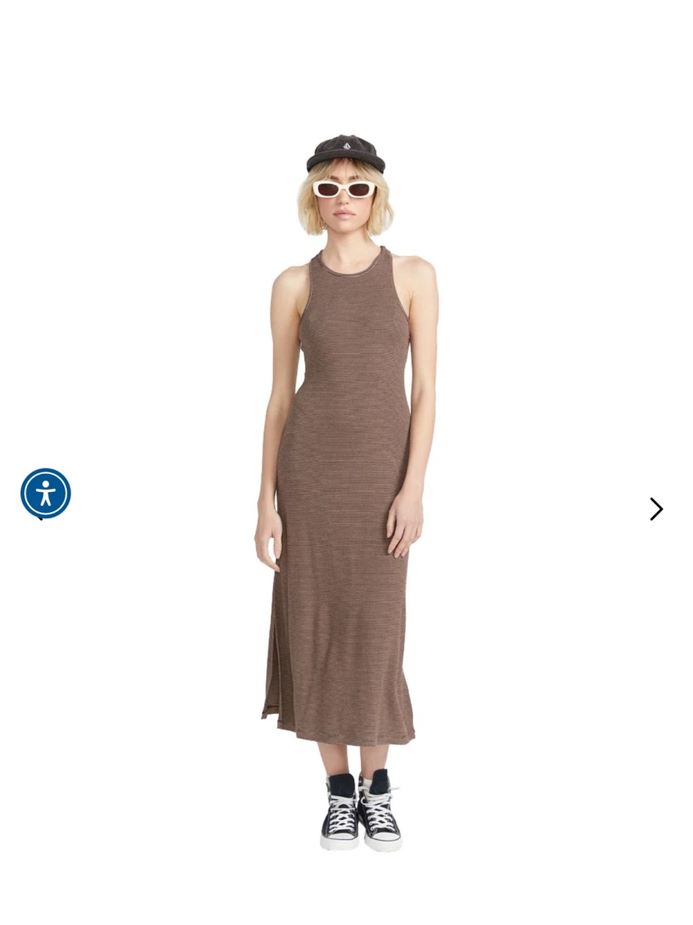 Volcom Taupe Brown Ribbed Midi Dress with Side Slit